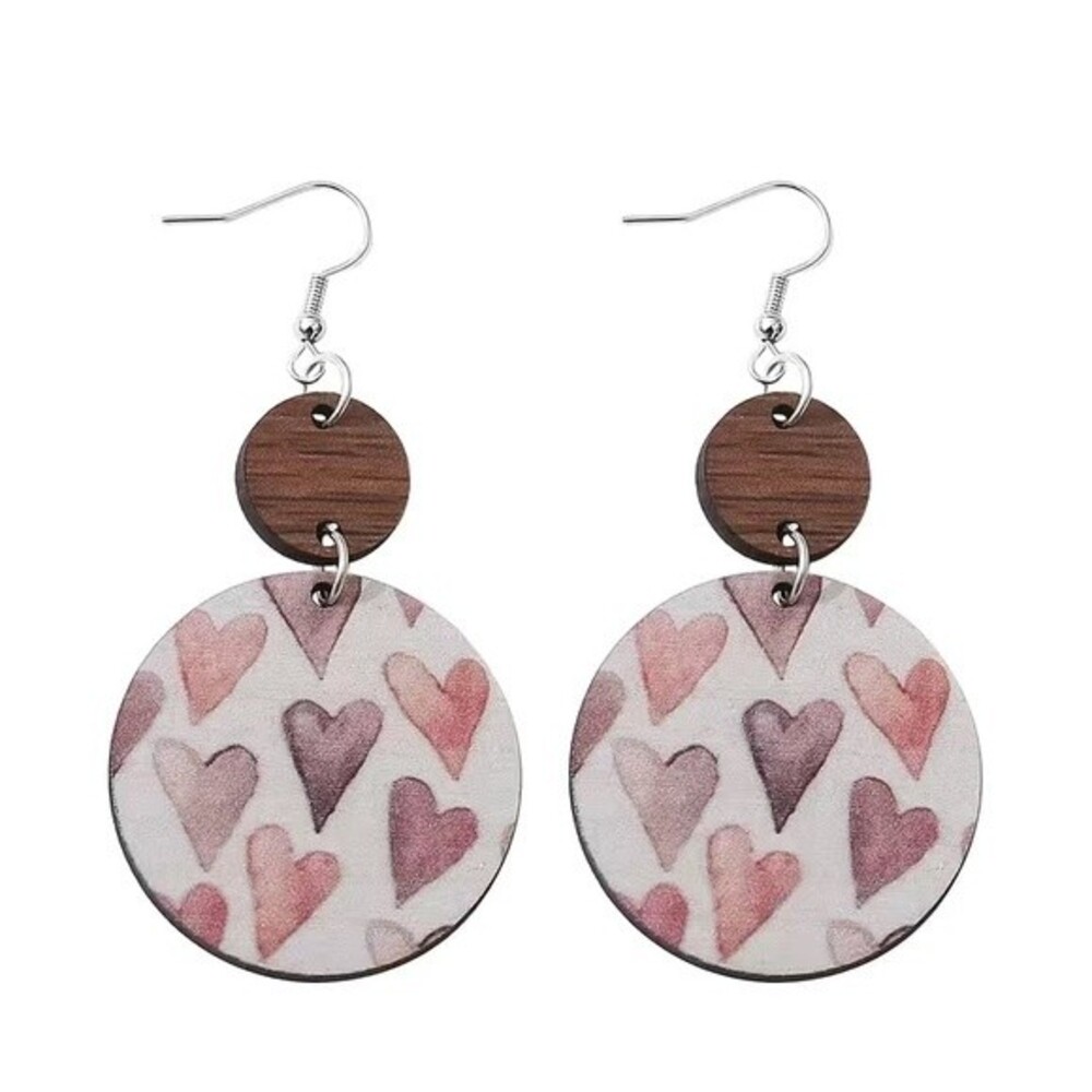 Wooden Love Heart Pattern Dangle Earrings